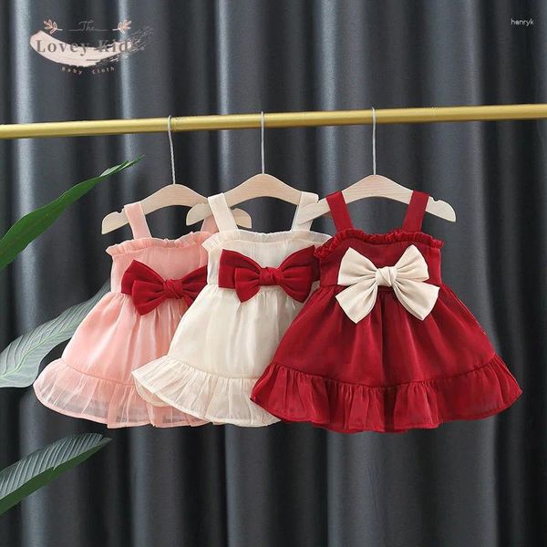 Abiti da ragazza Abiti da neonata 2023 Sling Big Bow Bambino Dolce principessa Mesh Mini vestiti per feste di compleanno Costume