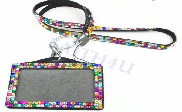 Rhinestone Bling Lanyard Kristal Elmas Kolye Boyun Kayışı Yatay astarlı Kimlik Rozeti Tutucu ve Kimlik Anahtar Hücresi P38444336