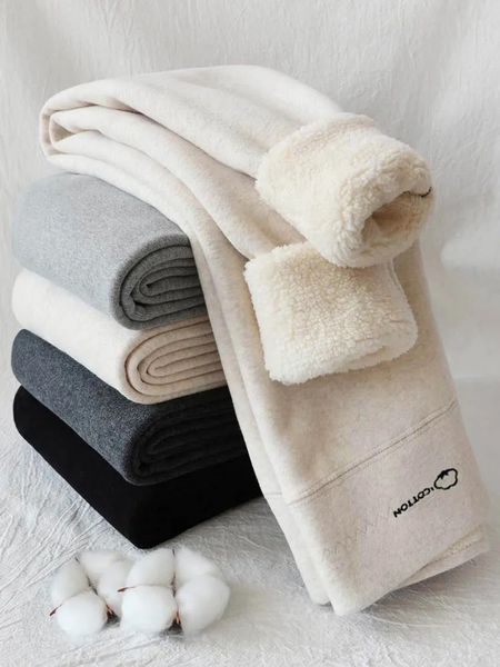 Leggings femininas com lã térmica algodão calças magras inverno estiramento preto cinza collants grosso veludo quente para mulher 231018