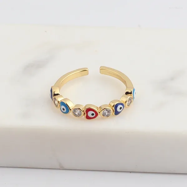 Cluster Ringe Glücksauge Emaille Herz Türkisch Böse Offener Ring Kupfer Gold Farbe Finger Einstellbar Für Frauen Mädchen Männer Modeschmuck