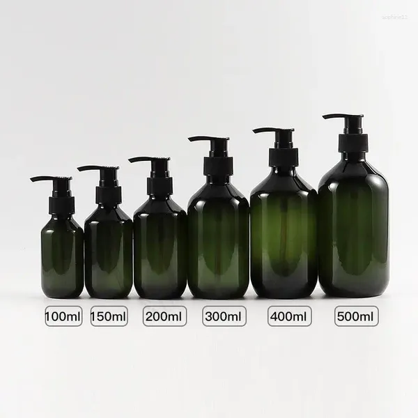 Bottiglie di stoccaggio 100-500ml Shampoo verde marrone Contenitore con pompa ricaricabile Gel doccia liquido in plastica Fornitura per il bagno domestico