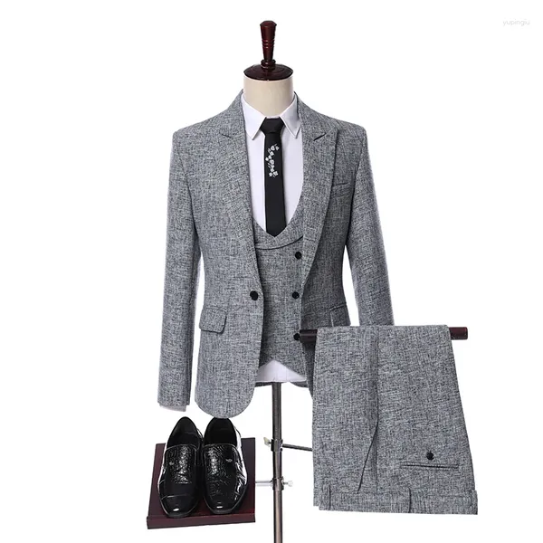 Abiti da uomo Abbigliamento uomo per matrimoni Abito da sposo grigio Smoking formale 3 pezzi Set completo Slim Fit Terno Masculino Costume Homme Matrimonio