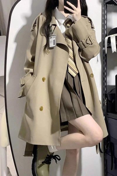 Casacos de trincheira femininos pequeno blusão 2023 outono e inverno estilo coreano high-end preto britânico longo casaco curto jaqueta