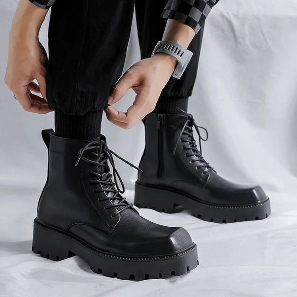 Stiefel, italienische Marke, Designer-Plateaustiefel für Herren, modische Schuhe mit quadratischer Zehenpartie, Cowboy-Stiefel aus echtem Leder, hübsche Motorradstiefel für Herren, 231019