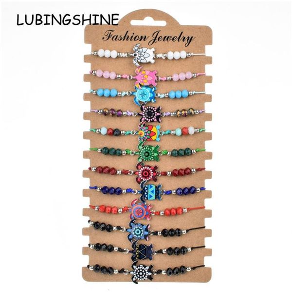 Bohemian 12 pz / lotto Tartaruga Animale Charms Bracciale Intrecciato per le Donne Bambino Perline di Cristallo Corda Regolabile Catena Yoga Cavigliera Gioielli244c