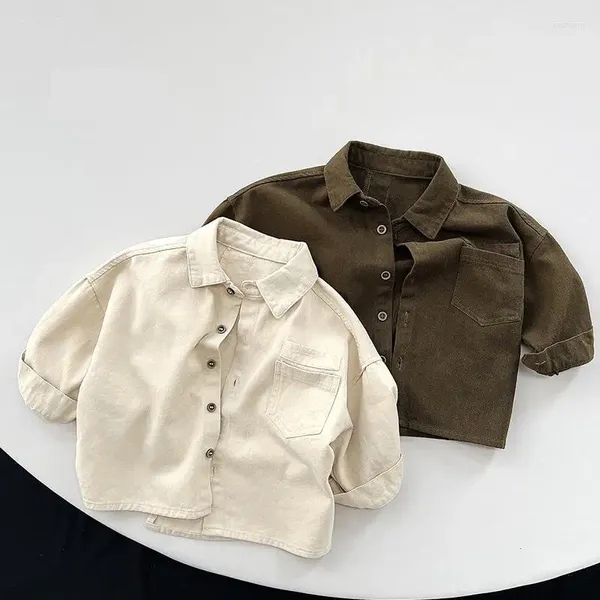 Куртки для мальчиков, винтажные простые рубашки с длинными рукавами, пальто, осенняя модная хлопковая одежда для маленьких девочек, детская повседневная куртка-кардиган