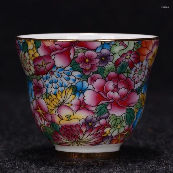 Canecas esmalte cerâmica colorida azul e branco ouro moído dez mil flores pintadas xícara de chá conjunto mestre