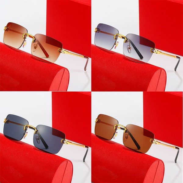 Men's Luxury rimless sunglasses mens - High Quality Cartter Head Composite Metal Rimless Optical Frame with Classic Rectangle Square Gold Finish