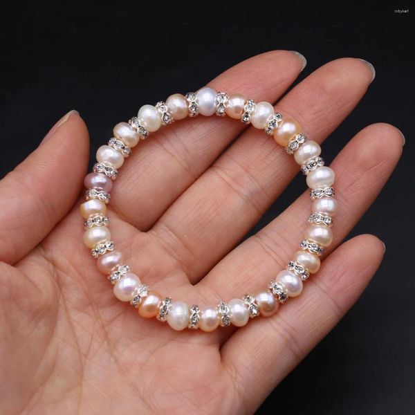 Filo 6-7mm Perle Bracciale distanziatore in cristallo per donna Acciai inossidabili Lunghezza catena 18 5cm Fascino di perle Filo elastico Gioielli
