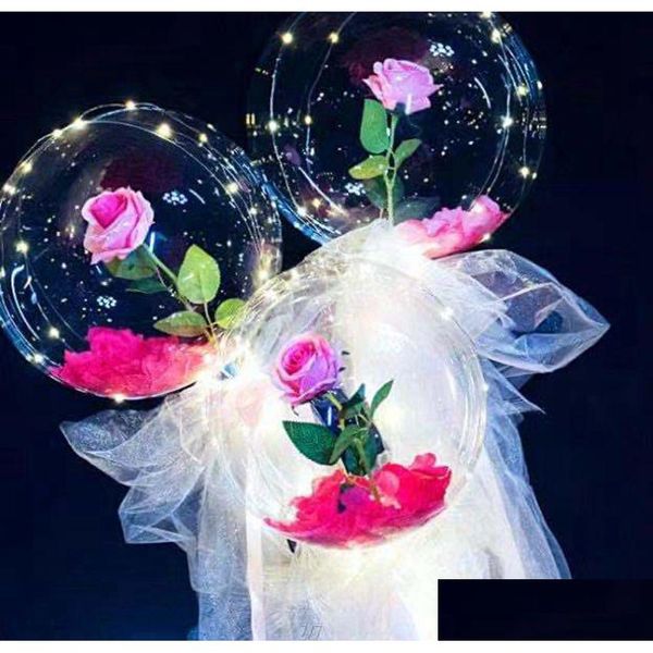 Decorazione per feste Led Rose Bobo Ball Light Palloncino luminoso Bouquet Bolla trasparente per San Valentino Regalo Matrimonio via mare Drop De Dhfkw