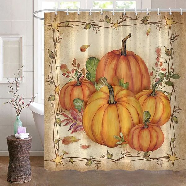 Tende da doccia autunnali per bagno Autunno Raccolta di zucche Agriturismo Ringraziamento Halloween Bagno con ganci Decor 230819