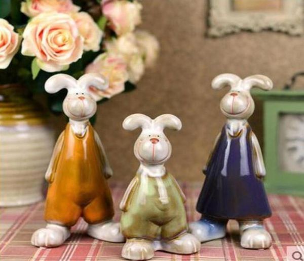 3pc bugs bunny família cerâmica coelho branco decoração de casa artesanato decoração do quarto ornamento artesanato porcelana estatuetas animais5745061