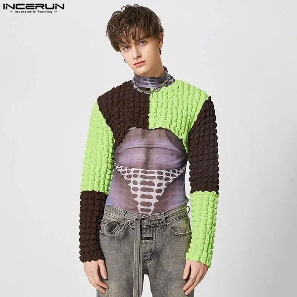 Männer T-shirts INCERUN Mode Männer Patchwork Oansatz Langarm 2023 Puff Casual Crop Tops Lose Streetwear Sexy Kleidung S-5XL