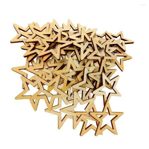 Decoração de festa 25 peças inacabado oco estrela forma enfeites de madeira tags 30/40/50mm diy artesanato para decoração de eventos de casamento fornecimento de lembranças