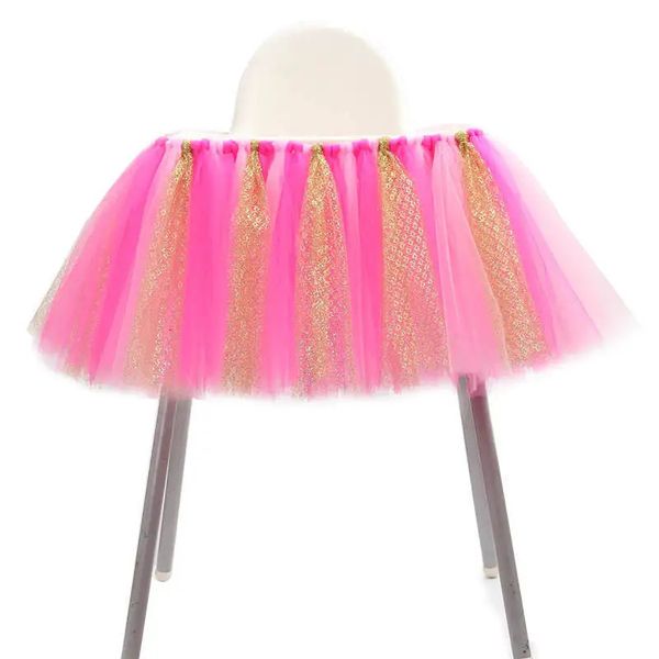 Saia de mesa Tule Saias de mesa de casamento Decoração de festa de bebê Tutu Cadeira alta Suprimentos Capa de mesa de evento para suprimentos de festa festiva 231019