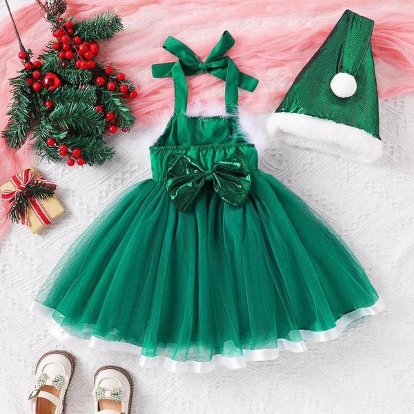 Vestidos de menina infantil crianças bebê vestido de natal com chapéu ruched fluff guarnição tule tutu santa para festa de fantasia 1-5t