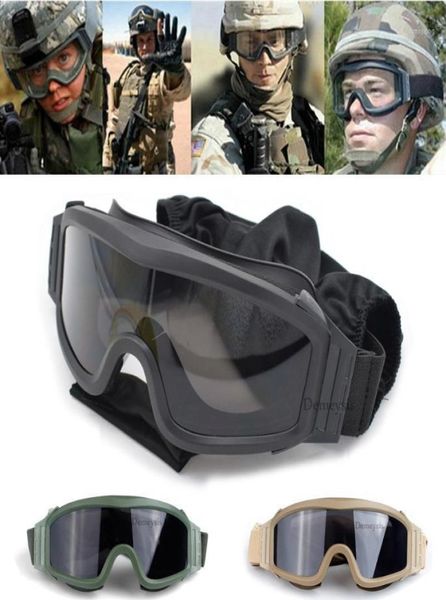 Óculos táticos para áreas externas, 3 lentes, à prova de vento, militar, tiro, caça, cs, jogo de guerra, paintball6449203