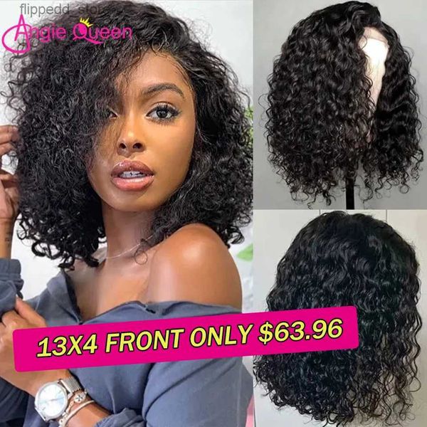 Perucas sintéticas peruana onda de água cabelo humano bob perucas para mulheres negras 13x4 transparente laço frontal peruca curta cabelo humano encaracolado 4x4 fechamento peruca q231019