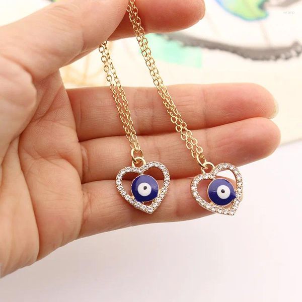 Anhänger Halsketten 2023 Mode Welle Kette Türkei Blaue Augen Lange Inset Herz Kristall Halskette Party Charme Schmuck Pulsera Mujer Geschenke