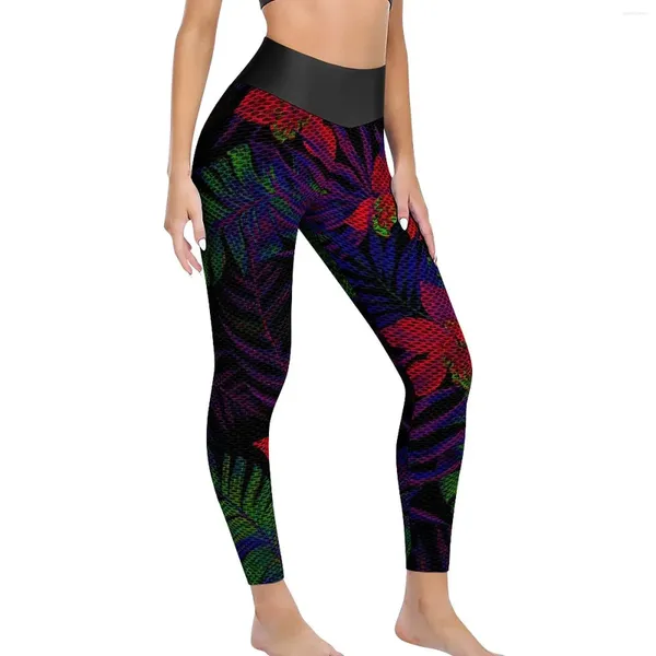 Pantaloni attivi leggings floreali tropicali foglie verdi yoga personalizzato fitness ad alta vita donne retrò senza saldature