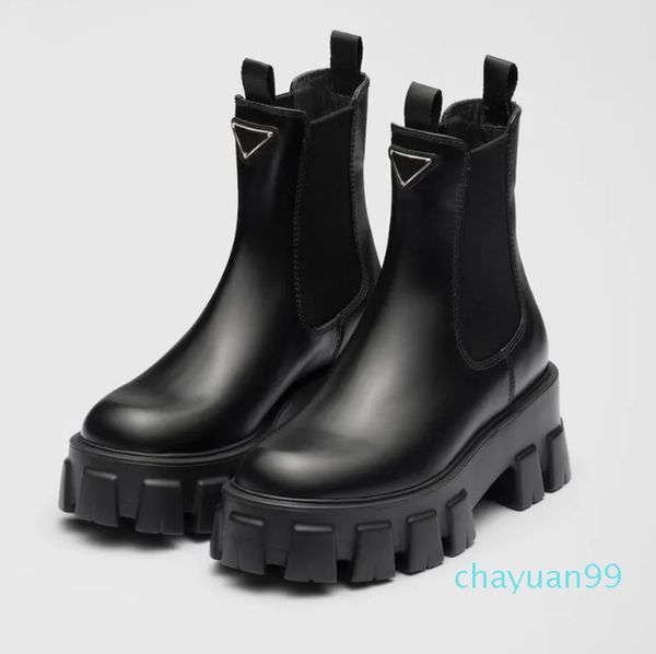 Monolith botas de couro brilhante outono e inverno triângulo logotipo feminino estilo britânico botas de luta couro genuíno motocicleta tornozelo botas