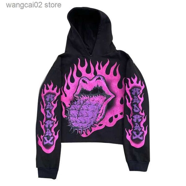 Herren Hoodies Sweatshirts Lustige Kawaii Graffiti Mund Drucken Anime Pullover Hoodie Männer Frauen Koreanische Mode Casual Streetwear Hip Hop Gothic Sweatshirt T231019