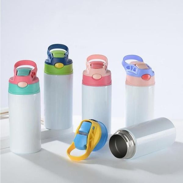 Bottiglia d'acqua per bambini a sublimazione con coperchio in paglia 350 ml Tazza sippy a sublimazione in acciaio inossidabile da 12 once per bambini Bicchieri portatili Gvbqd