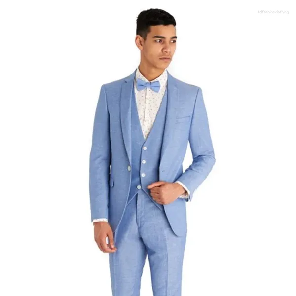 Ternos masculinos 3 peças luz azul terno masculino fino ajuste smoking noivo para homem de casamento formal wear terno masculino (blazer colete calças)