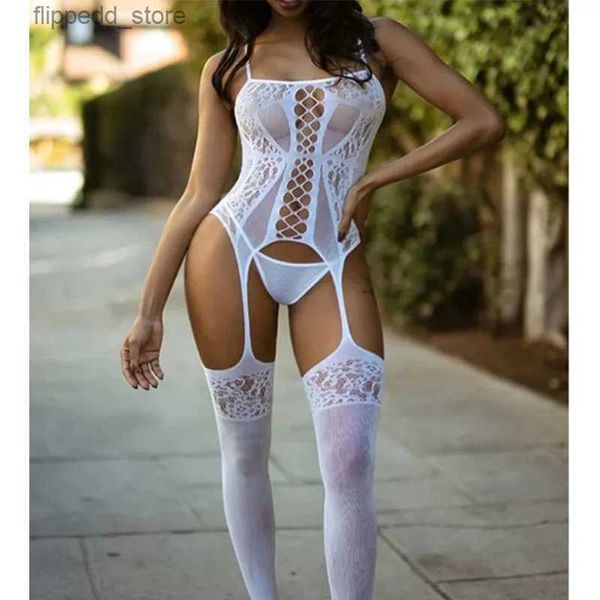 Calzini sexy Giarrettiera sexy a rete Bodystocking Scava fuori tutto il corpo senza maniche Tuta in rete Biancheria intima sexy da donna Q231019