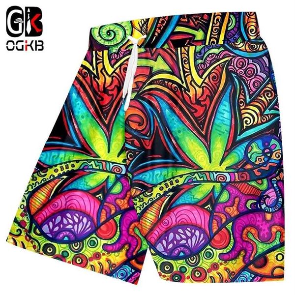 Shorts masculinos OGKB Ginásios Casuais 3D Impressão Pintura a Óleo Folhas Engraçadas Plus Size 5XL Roupas Men295u