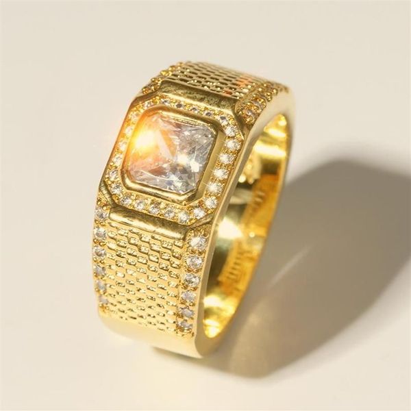 Fedi nuziali da uomo in oro 18KRGP da 1,5 ct con diamanti con pavé di zirconi austriaci, anelli in pietra di cristallo, fasce di fidanzamento, taglia 7-12, regalo184i