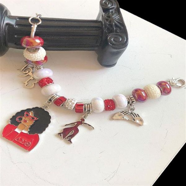 Charme pulseiras feitas à mão carta grega irmandade vermelho detalhe elefante handsign menina 1913 pulseira jóias303m