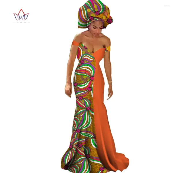 Roupas étnicas Mulheres 2023 África Orgulho Maxi Vestido Casamento Dashiki V-Pescoço Bazin Riche Longo Vestido Sem Mangas Ladys Roupas WY4618