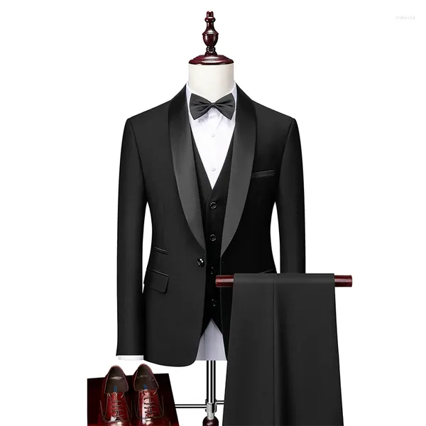 Herrenanzüge JELTOIN Klassischer schwarzer Herren-Smoking-Bräutigam-Abschlussball-formeller Hochzeitsanzug, elegantes, schmales Smoking-Set, 3-teiliges Jacke-Hose-Weste-Set