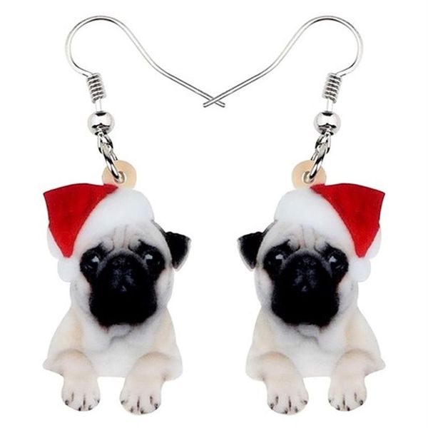 Dangle Chandelier Acrílico Natal Doce Pug Cão Brincos Gota Bonito Animais de Estimação Presente Mulheres Menina Adolescentes Kid Festival Encantos Decoração B199t