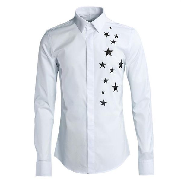 Camisa casual masculina de marca de qualidade moda sólida cinco estrelas design roupas masculinas slim camisa masculina plus size camisas masculinas318s