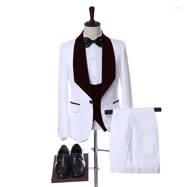 Herrenanzüge Terno Masculino Slim Fit 2023 Real Po Designs Blumenweißer Hochzeitsanzug für Männer Maßgeschneiderter Mann 3-teiliges Set