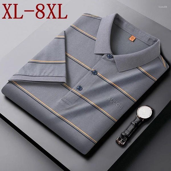 Polo da uomo 7XL 8XL 6XL 2023 Estate Top Quality Business Camicie a righe per uomo Manica corta Allentato Polo da uomo Casual Magliette maschili