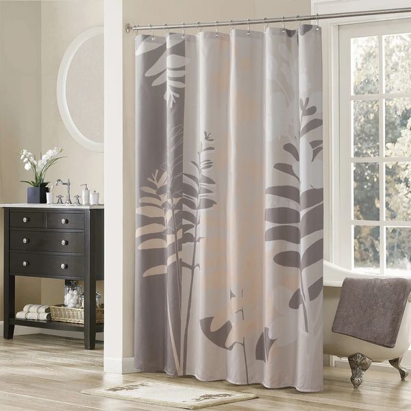 Chuveiro Cortinas Olivia Cinza Flor Poliéster À Prova D 'Água Taupe Tecido Folhas Impressas Decorativas Tan Floral Cortina 230819