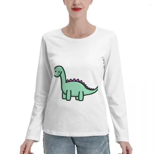 Polos femininos Cute Dino Camisetas de manga comprida Camisetas personalizadas Plus Size Roupas Camisetas para mulheres