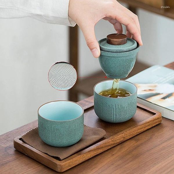 TeAware Setleri Yeşil Seramik Çaydan Seyahat Çay Seti Taşınabilir Çanta Bir Pot Cup Hızlı Dış Mekan