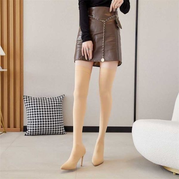 Top Stivali Calzini Stivali Elastici a maniche lunghe Scarpe da donna Primavera Autunno Tacchi alti Versatile Sexy Gambe sottili e sottili Traspirante Sottile Colore nudo Nuovo stile