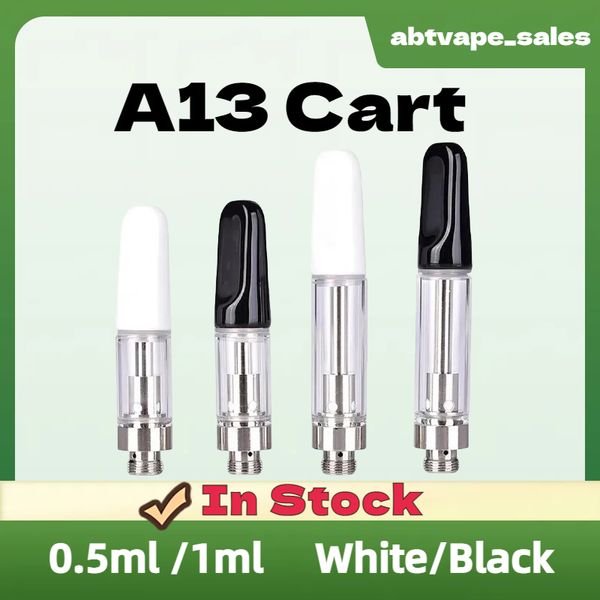 Новые пустые тележки A13 Vape Cartridge 0,5 мл 1,0 мл Atomizer Press в мундштуке Pyrex Стеклянный бак Керамический катуш