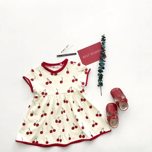 Abiti da ragazza Tonytaobaby Summer Style Full stampato Cherry Girls Abito girocollo Costume da principessa