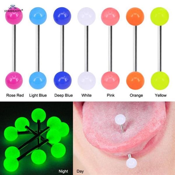 Starbeauty 7 peças de piercing de língua com barra noctilucente, anel acrílico de mamilo, helix, língua, orelha, pircing, joias1 Other287E