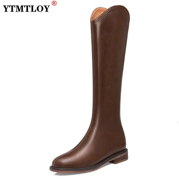 Botas de couro coxa alta dedo do pé quadrado ocidental equitação equestre med salto moda sapatos de inverno com zíper joelho botas longas 231018