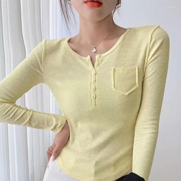Frauen Pullover V-ausschnitt Tasche Taste Gestrickte Pullover Pullover 2023 Herbst Schlank Büro Dame Frauen Einfarbig Lange Ärmeln Unten