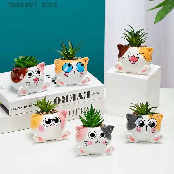 Fioriere Vasi Nordic Semplicità Vaso di fiori in ceramica Cartoon Cat Decorazione della casa Ornamento Mini Bonsai Fioriera Vasi di fiori succulenti Ornamento 1pz YQ231019