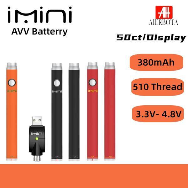 Bateria original de pré-aquecimento Imini 380mAh tensão variável 3.3-3.8-4.3-4.8v bateria vape para cartuchos 510 bateria de rosca frete grátis cartucho de caneta vape bateria de óleo grosso