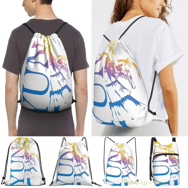 Sacos de compras Yuna - Final Fantasy X-2 Mulheres Drawstring Sackpack Ginásio Homens Mochilas de viagem ao ar livre para treinamento Fitness Swimming Bag